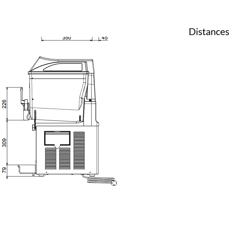 Crathco Model No. Frosty 2 frozen granita dispenser dimension side