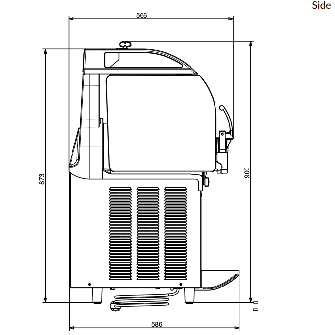 Crathco Model No. I‐PRO 2E W/ LIGHT and UV Frozen Granita Dispenser side dimension