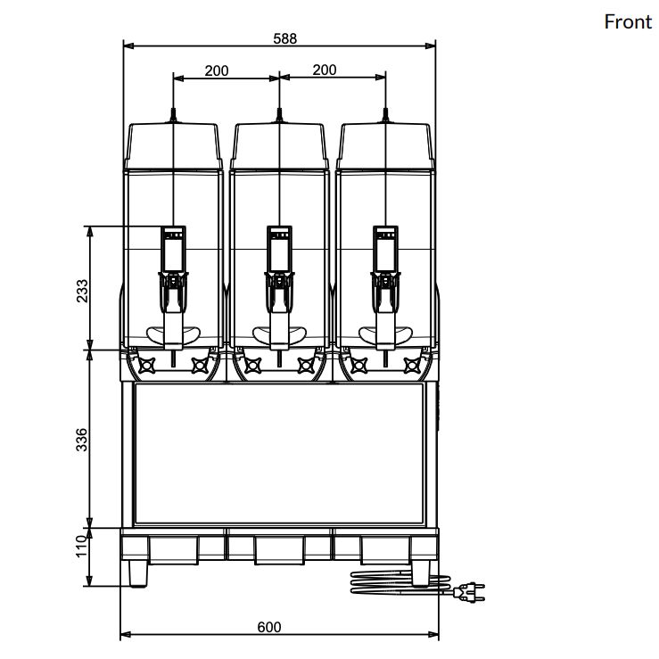 Crathco Model No. I‐PRO 3E Frozen Granita Dispenser front dimensions