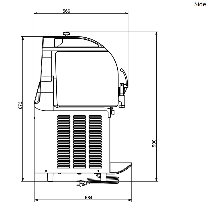 Crathco Model No. I‐PRO 3M Frozen Granita Dispenser side dimension