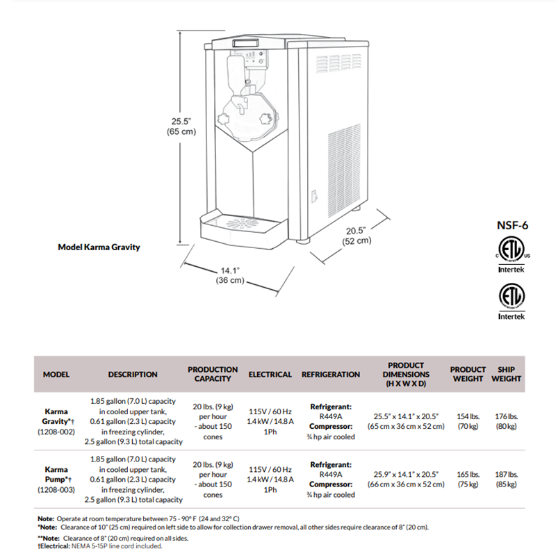 Crathco Model No. K-soft Pump Soft Serve specifications