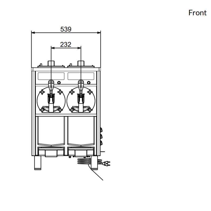 Crathco Model No. MP2 frozen granita dispenser dimensions front