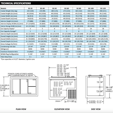 Master-bilt DC series dipping cabinets specification comparison