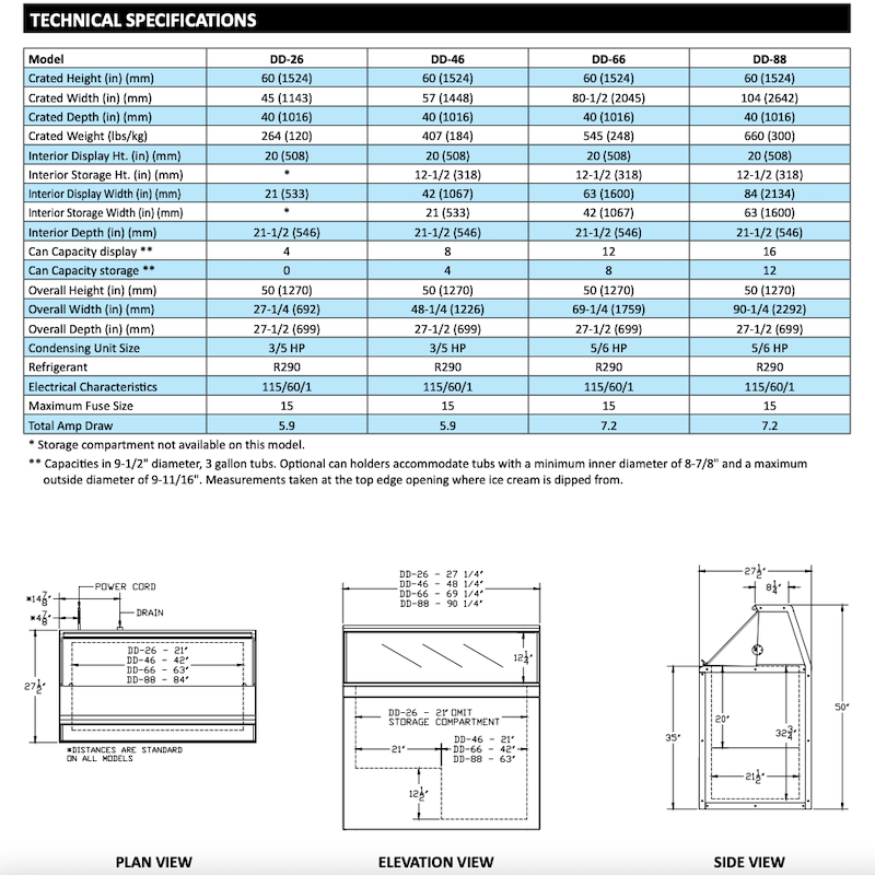 Master-bilt DD series specifications dipping display cabinet