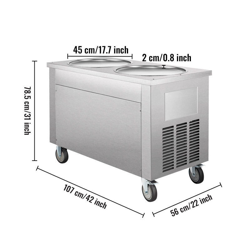 VEVOR Commercial Rolled Ice Cream Machine 17.7 round specs