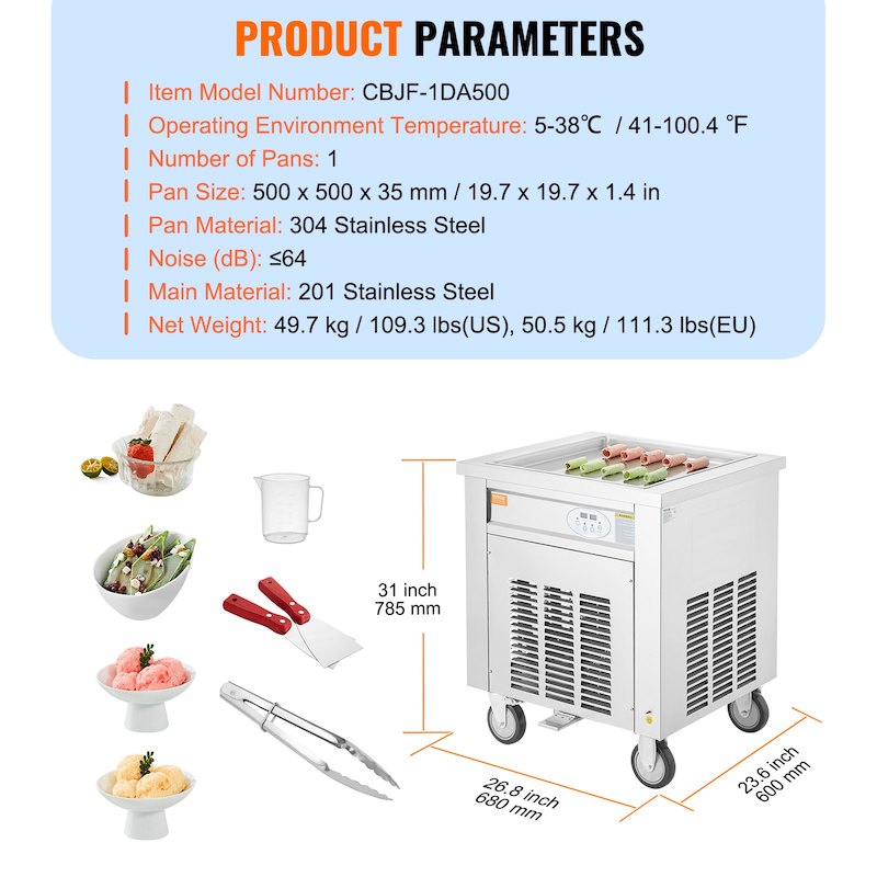 VEVOR Fried Ice Cream 19.7 square specs