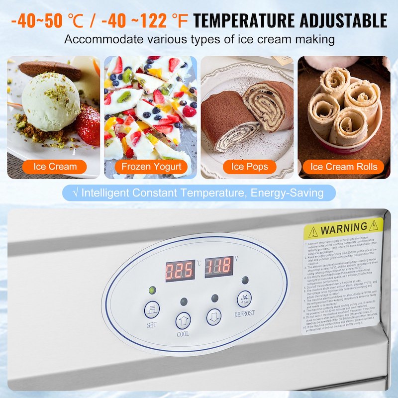 VEVOR Fried Ice Cream 19.7 square temperature