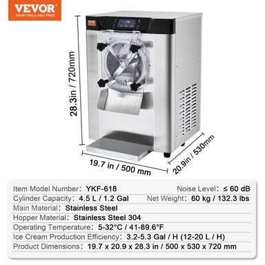 VEVOR Hard Serve Ice Cream Machine Specifications