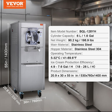 VEVOR Hard Serve Ice Cream Machine Specifications