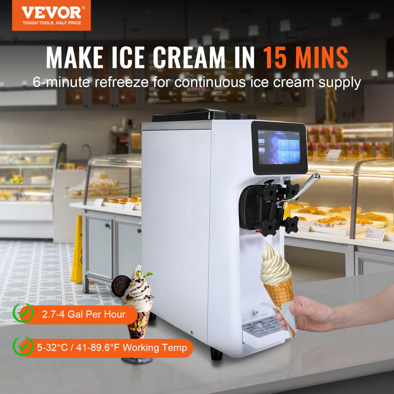 VEVOR Soft Serve 10.6QTpH 1 Ice Cream Machine 15 mins