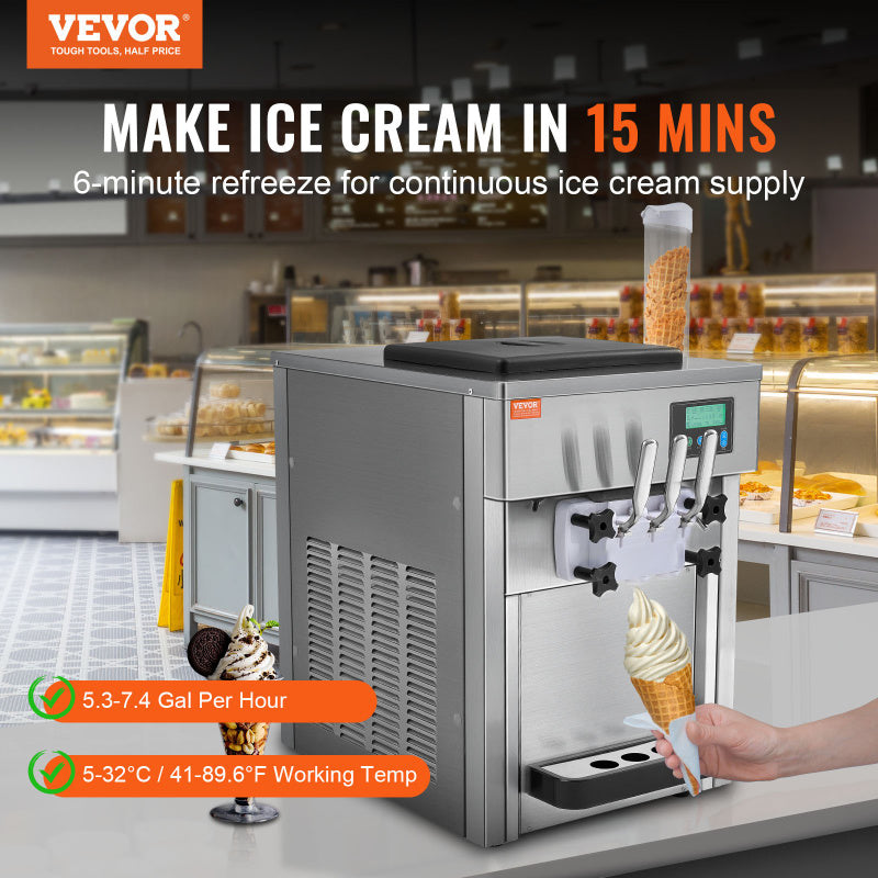 VEVOR Soft Serve 21QTpH Ice Cream Machine 15 mins