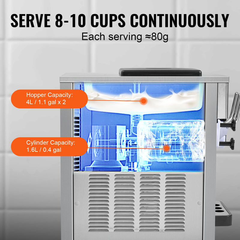 VEVOR Soft Serve 21QTpH Ice Cream Machine capacity