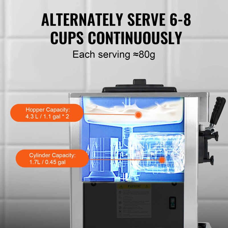 VEVOR Soft Serve 5.3 7.4 GpH 2200W Ice Cream Machine capacity