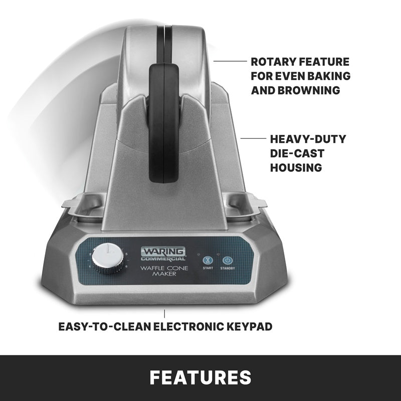 Waring WWCM180 waffle cone maker rotary baking and keypad features